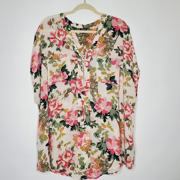 Torrid Floral Cap Sleeve Blouse Size 3X Zip Front Lightweight Top Feminine Flowy - Picture 1 of 10